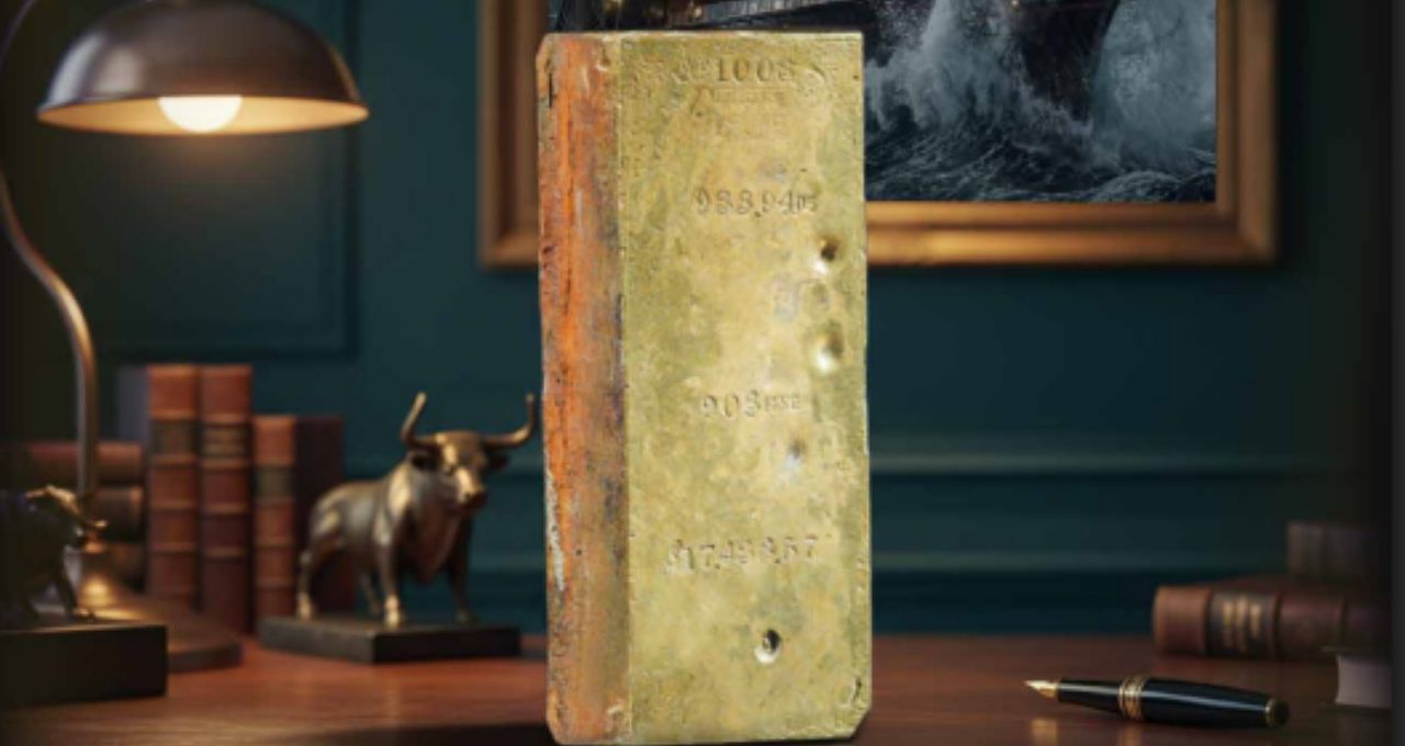 Após causar a primeira crise financeira dos EUA e passar 131 anos submersa, barra de ouro de quase 30kg será vendida em pedaços a quem tiver pouco mais de R$ 20 mil.